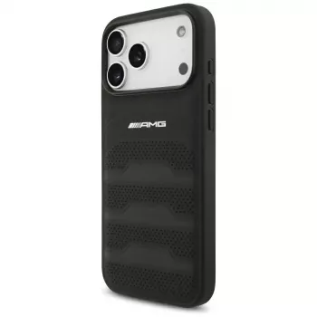 Mercedes AMG00117 ovitek za iPhone 18 Pro Max / 17 Pro Max, AMG Leather Debossed Lines Logo, črn