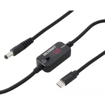 VOLTCRAFT VC-18735745 USB napetostni pretvornik, DC cevni vtič 5,5 x 2,1 mm, USB-C PD/DC, nastavljiva izhodna napetost, z DC adapterjem, črn
