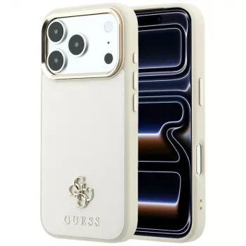 Guess GUE005532 ovitek za iPhone 18 Pro / 17 Pro, Saffiano Small 4G & Classic Logo, MagSafe, bež