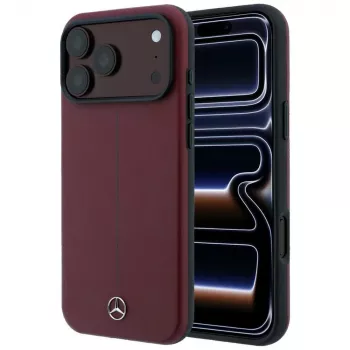 Mercedes Mer008834 Leather Semi Wrap Iconic Line MagSafe ovitek za iPhone 18 Pro / 17 Pro, bordo rdeč