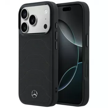 Mercedes Mer008871 ovitek MagSafe Leather Mesh with Bow Line, črn, za iPhone 18 Pro / 17 Pro