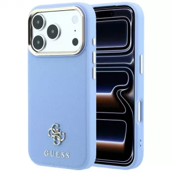 Guess GUE005538 Saffiano Small 4G & Classic Logo MagSafe ovitek za iPhone 18 Pro / 17 Pro, svetlo moder