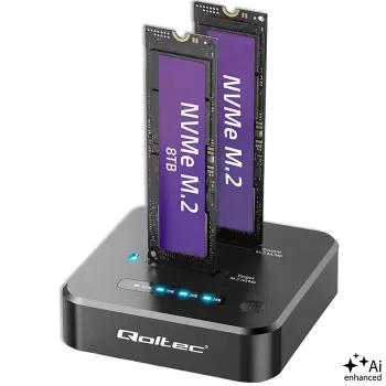 Qoltec 52633 M.2 NVMe SSD priklopna postaja, PCIe, 2 x 8TB, USB-C 3.2, 10 Gb/s, brez povezave s kloniranjem