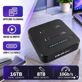 Qoltec 52633 M.2 NVMe SSD priklopna postaja, PCIe, 2 x 8TB, USB-C 3.2, 10 Gb/s, brez povezave s kloniranjem
