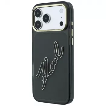 Karl Lagerfeld KF003382 IML Big Signature Resin Metal Frame ovitek za iPhone 18 Pro Max / 17 Pro Max, črn