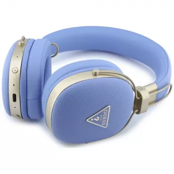Guess Grained Triangle Gold Logo Bluetooth ENC na-ušesne slušalke, modre