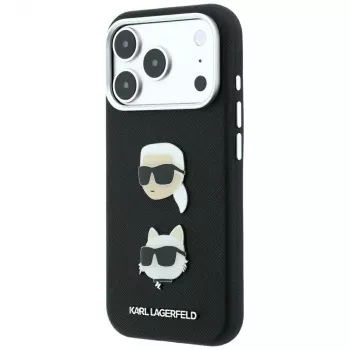Karl Lagerfeld KF003249 ovitek Saffiano with Karl & Choupette Heads Pins & Logo, črn, za iPhone 18 Pro / 17 Pro