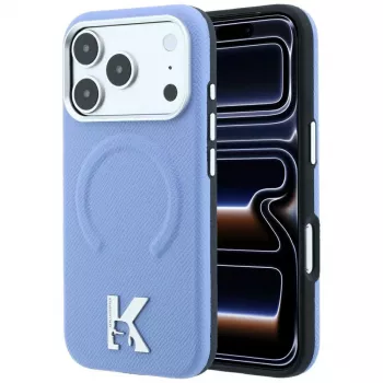 Karl Lagerfeld KF003259 Grained Embossed Ring & Kameo Logo MagSafe ovitek za iPhone 18 Pro / 17 Pro, svetlo moder