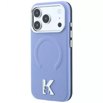 Karl Lagerfeld KF003259 Grained Embossed Ring & Kameo Logo MagSafe ovitek za iPhone 18 Pro / 17 Pro, svetlo moder