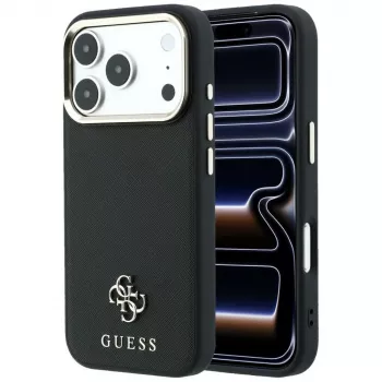 Guess Saffiano Small 4G & Classic Logo MagSafe ovitek za iPhone 18 Pro / 17 Pro, črn