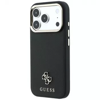 Guess Saffiano Small 4G & Classic Logo MagSafe ovitek za iPhone 18 Pro / 17 Pro, črn