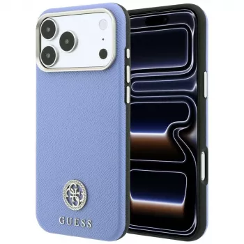 Guess Grained Round Strass Logo MagSafe ovitek za iPhone 18 Pro Max / 17 Pro Max, moder