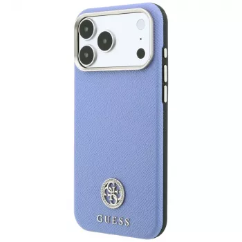 Guess Grained Round Strass Logo MagSafe ovitek za iPhone 18 Pro Max / 17 Pro Max, moder
