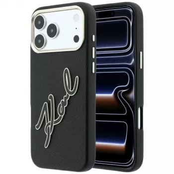 Karl Lagerfeld KF003312 Smooth Big Resin Signature Logo ovitek za iPhone 18 Pro Max / 17 Pro Max, črn