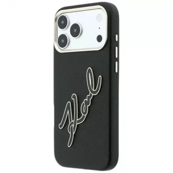 Karl Lagerfeld KF003312 Smooth Big Resin Signature Logo ovitek za iPhone 18 Pro Max / 17 Pro Max, črn