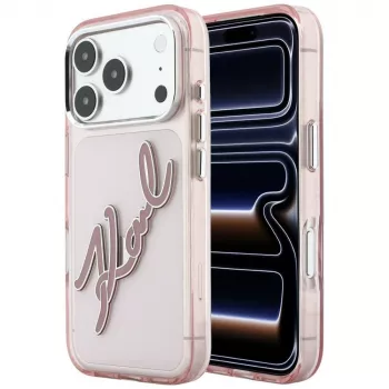 Karl Lagerfeld KF003384 IML Big Signature Resin Metal Frame ovitek za iPhone 18 Pro Max / 17 Pro Max, roza