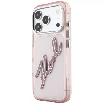 Karl Lagerfeld KF003384 IML Big Signature Resin Metal Frame ovitek za iPhone 18 Pro Max / 17 Pro Max, roza