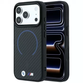 BMW M Kevlar Blue Print Ring MetalLogo MagSafe ovitek za iPhone 18 Pro / 17 Pro, črn