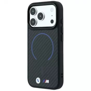 BMW M Kevlar Blue Print Ring MetalLogo MagSafe ovitek za iPhone 18 Pro / 17 Pro, črn