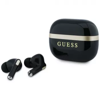 Guess Glossy Gold LinePrinted Classic Logo brezžične slušalke TWS, črne