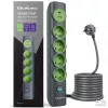 Qoltec 52762 podaljšek z osvetljenim stikalom, 4 ozemljene vtičnice, 1 x USB-C 15 W, 1 x USB 12 W, 1,8 m
