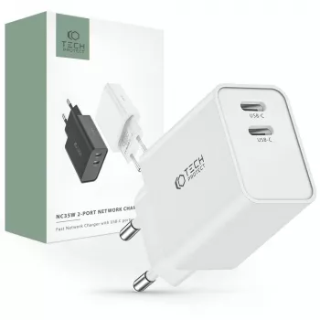 Tech-Protect C35W 2-portni stenski polnilnik, PD 35 W, bel