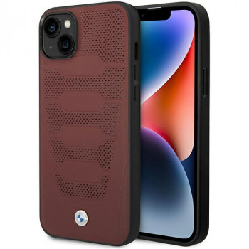 BMW BMHCP14S22RPSR ovitek za iPhone 14, bordo rdeča, Leather Seats Pattern