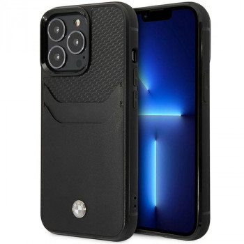 BMW BMHCP14L22RSEPK ovitek za iPhone 14 Pro, črna, Leather Card Slot