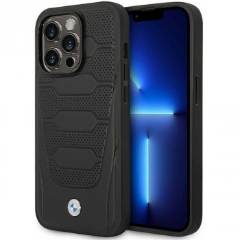 BMW BMHMP14L22RPSK Leather Seats Pattern MagSafe ovitek za Apple iPhone 14 Pro 6,1″, črna