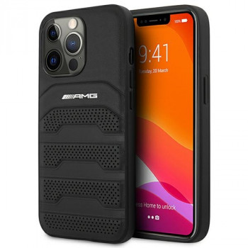 Mercedes-AMG AMHCP14XGSEBK usnjen trdi ovitek Leather Debossed Lines za Apple iPhone 14 Pro Max, črn