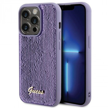 Guess GUHCP15XPSFDGSU Sequin Script Metal trdi ovitek za Apple iPhone 15 Pro Max, vijoličen
