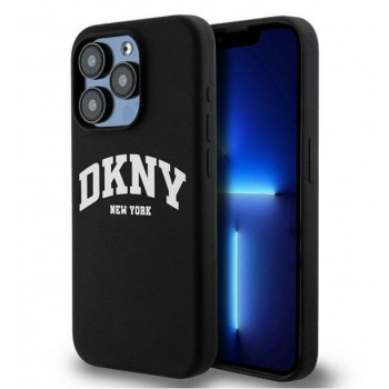 DKNY trdi ovitek za Apple iPhone 14 Pro Liquid Silicone White Printed Logo MagSafe, črn