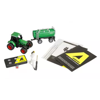 Amewi kovinski traktor s cisterno prikolico, 1:64, RTR, zelen