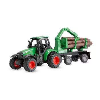 Amewi kovinski traktor z gozdarsko prikolico, 1:64, RTR, zelen