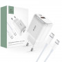 Tech-Protect C20W 2-portni stenski polnilnik PD 20W QC 3.0 s kablom USB-C, bel