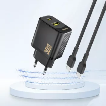 Dudao A27TEU PD 30W GaN stenski polnilnik, USB-A + USB-C, črn