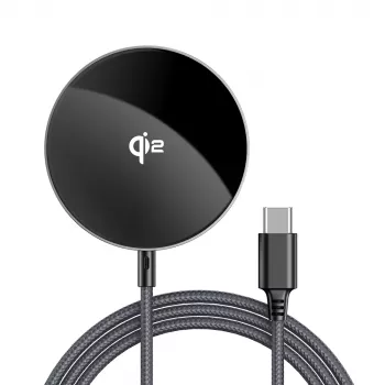 Acefast E24 Qi2 15W magnetni brezžični polnilnik s kablom USB-C 1,2 m, črn