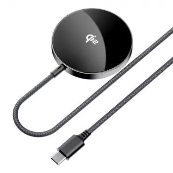 Acefast E24 Qi2 15W magnetni brezžični polnilnik s kablom USB-C 1,2 m, črn