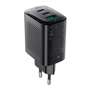 Acefast A108 GaN PD 67W stenski polnilnik, 2x USB-C, 1x USB-A, črn