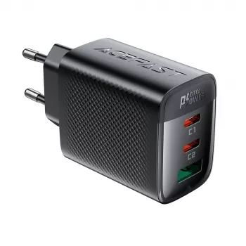 Acefast A108 GaN PD 67W stenski polnilnik, 2x USB-C, 1x USB-A, črn