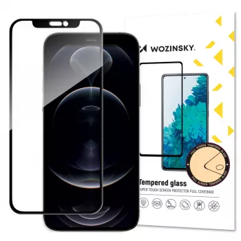 Wozinsky Super Tough Full Glue kaljeno steklo z okvirjem Case Friendly za iPhone 14 Plus / 13 Pro Max, črn