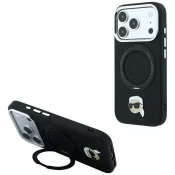 Karl Lagerfeld with Ring Stand 360 Karl Head Pin MagSafe ovitek za Apple iPhone 18 Pro Max / 17 Pro Max, črn (KF003234)
