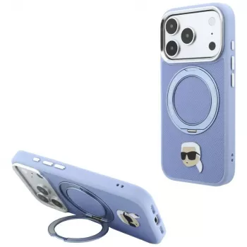 Karl Lagerfeld with Ring Stand 360 Karl Head Pin MagSafe ovitek za Apple iPhone 18 Pro Max / 17 Pro Max, svetlo moder (KF003238)