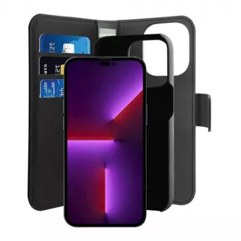 Puro Wallet Detachable MagSafe 2in1 ovitek iz PU usnja z zavihkom in denarnico za iPhone 14 Pro Max, črn