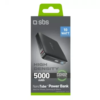 SBS HD prenosni polnilnik 10W 5000mAh USB-C z LCD zaslonom, črn