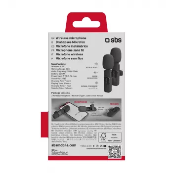 SBS lavalier mikrofona s sprejemnikom USB-C (2 kosa), črna