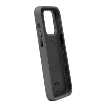Puro Icon Mag Pro MagSafe silikonski ovitek s kovinskimi gumbi za Apple iPhone 15 Plus, črn