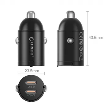 Orico MiniRing MR-30-2C 30W 2x USB-C avtomobilski polnilnik, črn