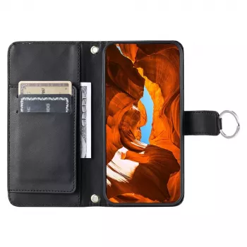 Hurtel Samsung Galaxy A37 5G denarnica iz PU usnja s stojalom in naramnico, črna