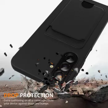 Hurtel Samsung Galaxy A37 5G ovitek iz TPU s predalom za kartice in jermenom za nošenje, črn
